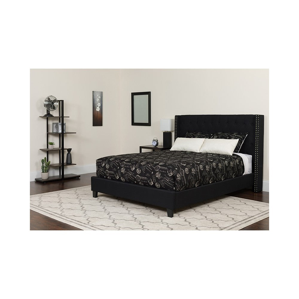 Riverdale King Size Tufted Upholstered Platform Bed in Black Fabric