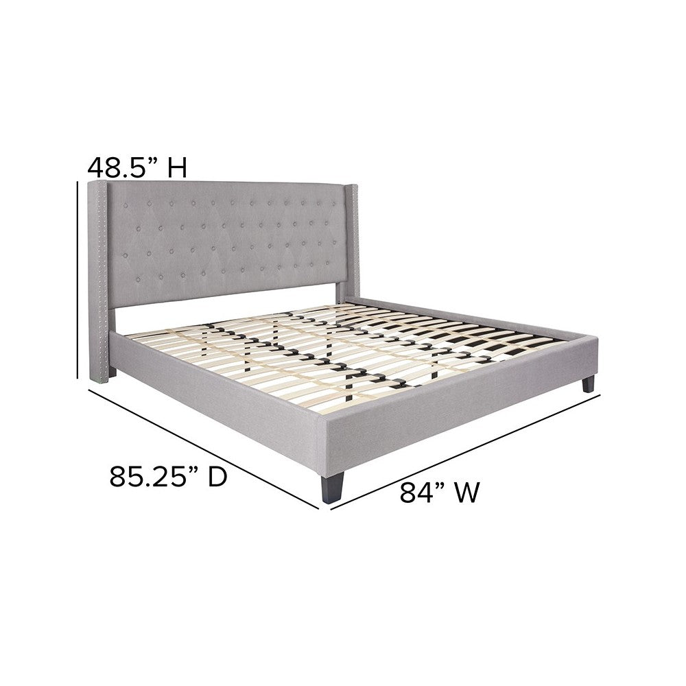 Riverdale King Size Tufted Upholstered Platform Bed in Light Gray Fabric