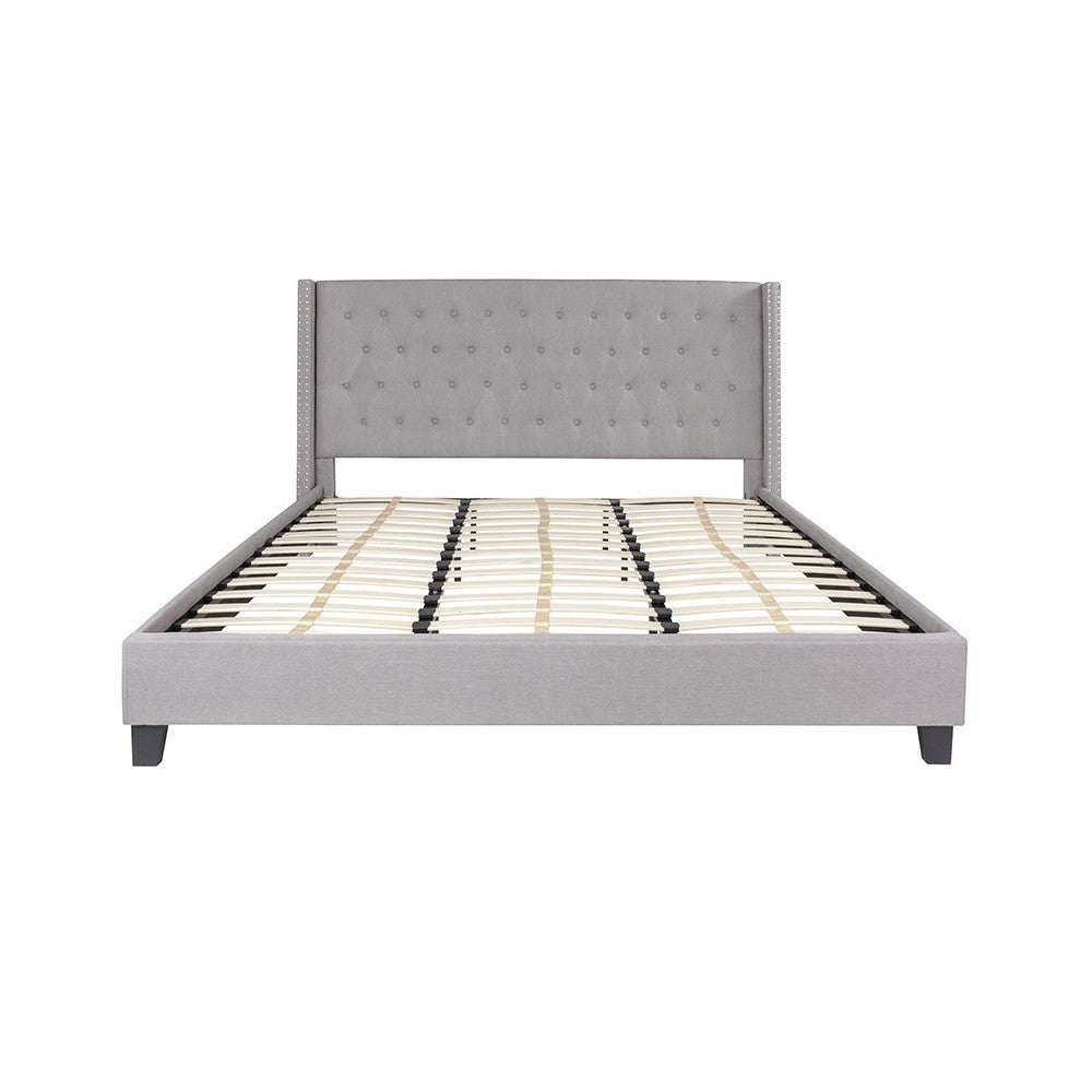 Riverdale King Size Tufted Upholstered Platform Bed in Light Gray Fabric