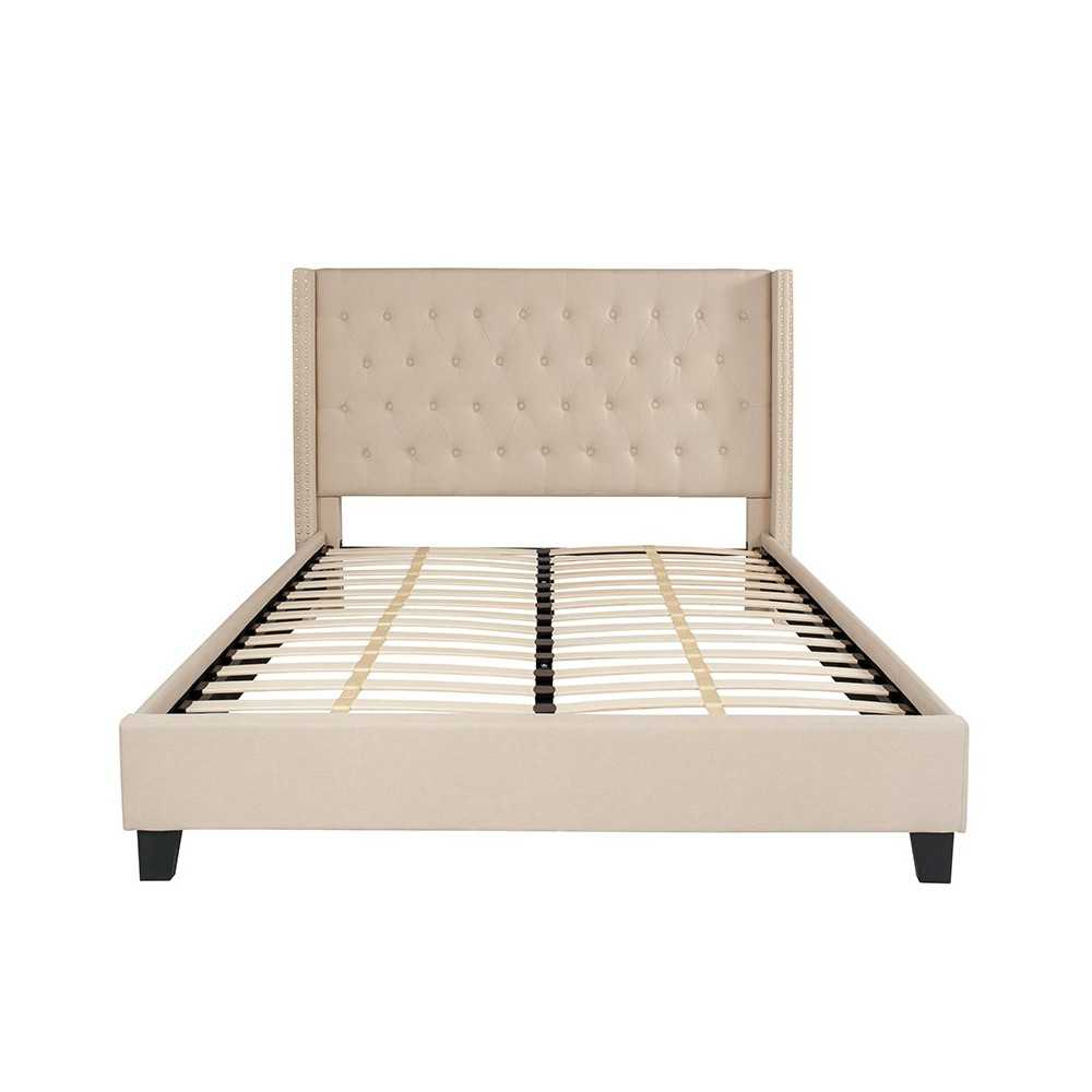 Riverdale Queen Size Tufted Upholstered Platform Bed in Beige Fabric