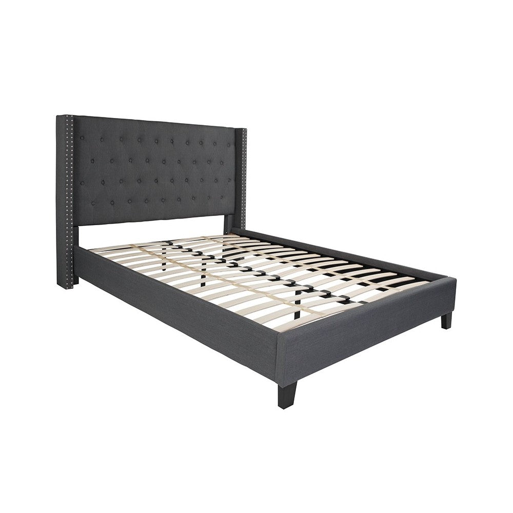 Riverdale Queen Size Tufted Upholstered Platform Bed in Dark Gray Fabric