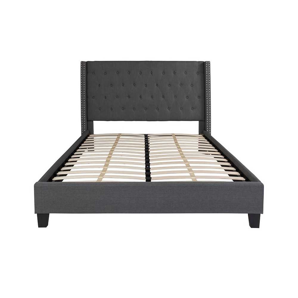 Riverdale Queen Size Tufted Upholstered Platform Bed in Dark Gray Fabric