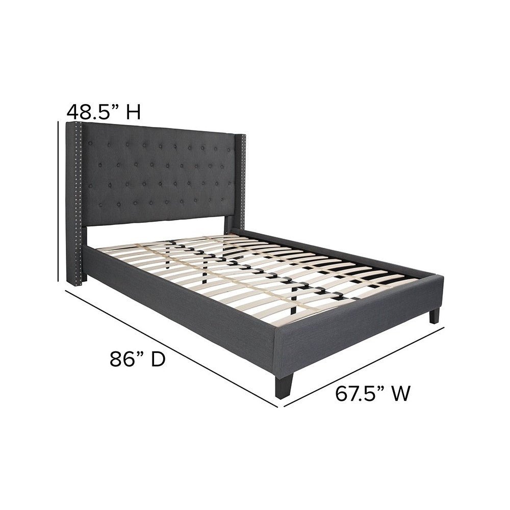 Riverdale Queen Size Tufted Upholstered Platform Bed in Dark Gray Fabric
