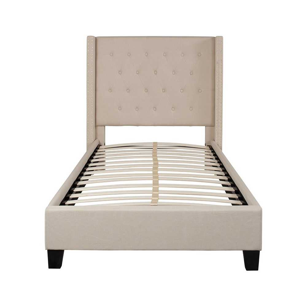 Riverdale Twin Size Tufted Upholstered Platform Bed in Beige Fabric