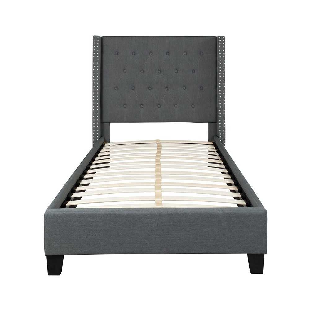 Riverdale Twin Size Tufted Upholstered Platform Bed in Dark Gray Fabric