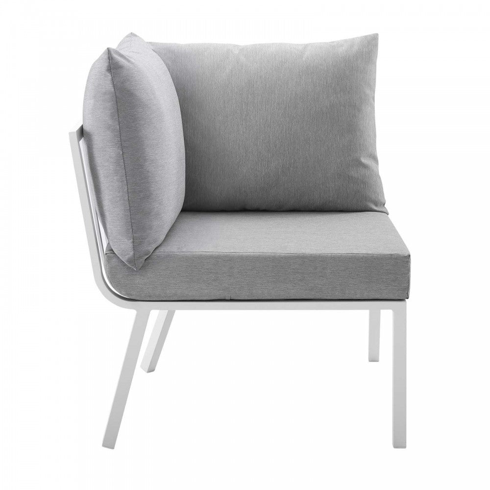 Riverside 2 Piece Outdoor Patio Aluminum Sectional Sofa Set, White Gray
