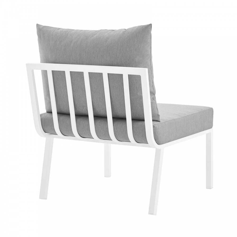 Riverside 3 Piece Outdoor Patio Aluminum Sectional Sofa Set, White Gray