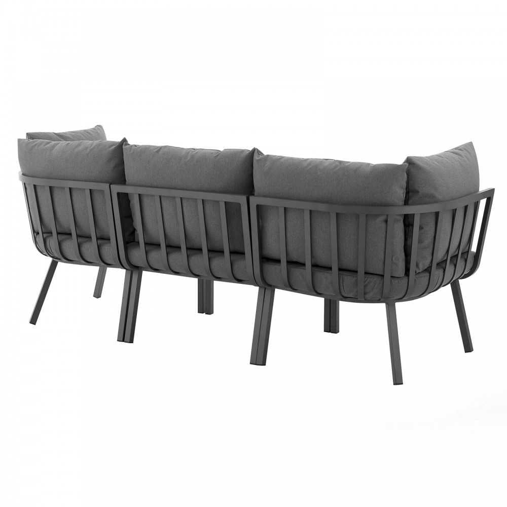 Riverside 3 Piece Outdoor Patio Aluminum Sectional Sofa Set, Gray Charcoal