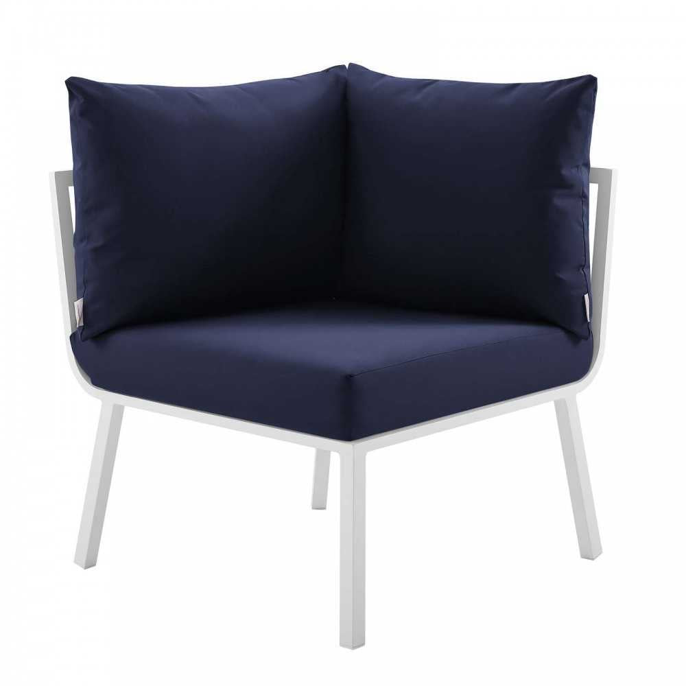Riverside 4 Piece Outdoor Patio Aluminum Sectional, White Navy