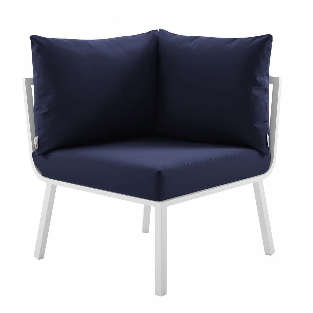 Riverside 5 Piece Outdoor Patio Aluminum Sectional, White Navy