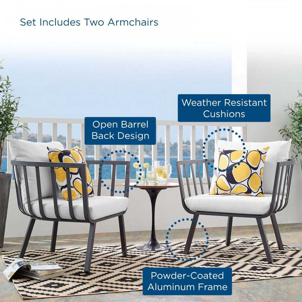 Riverside Outdoor Patio Aluminum Armchair Set of 2, Gray White