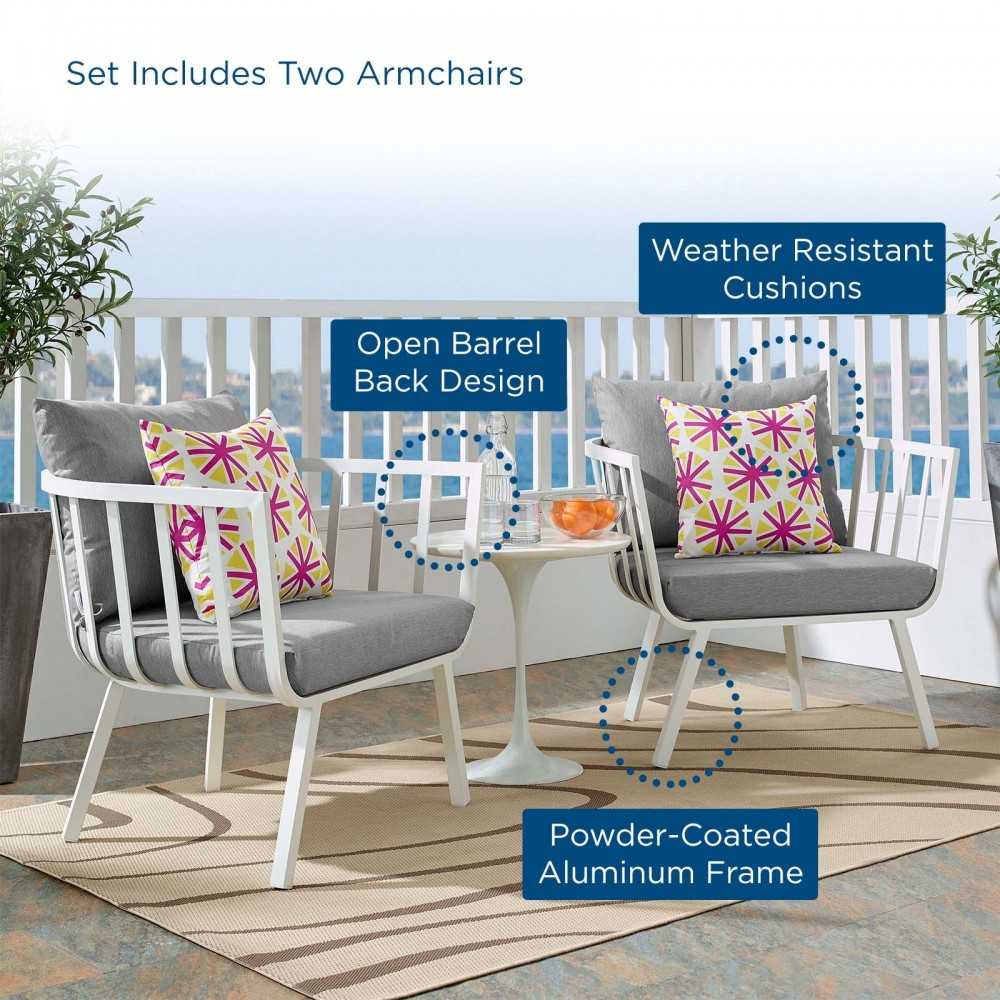 Riverside Outdoor Patio Aluminum Armchair Set of 2, White Gray
