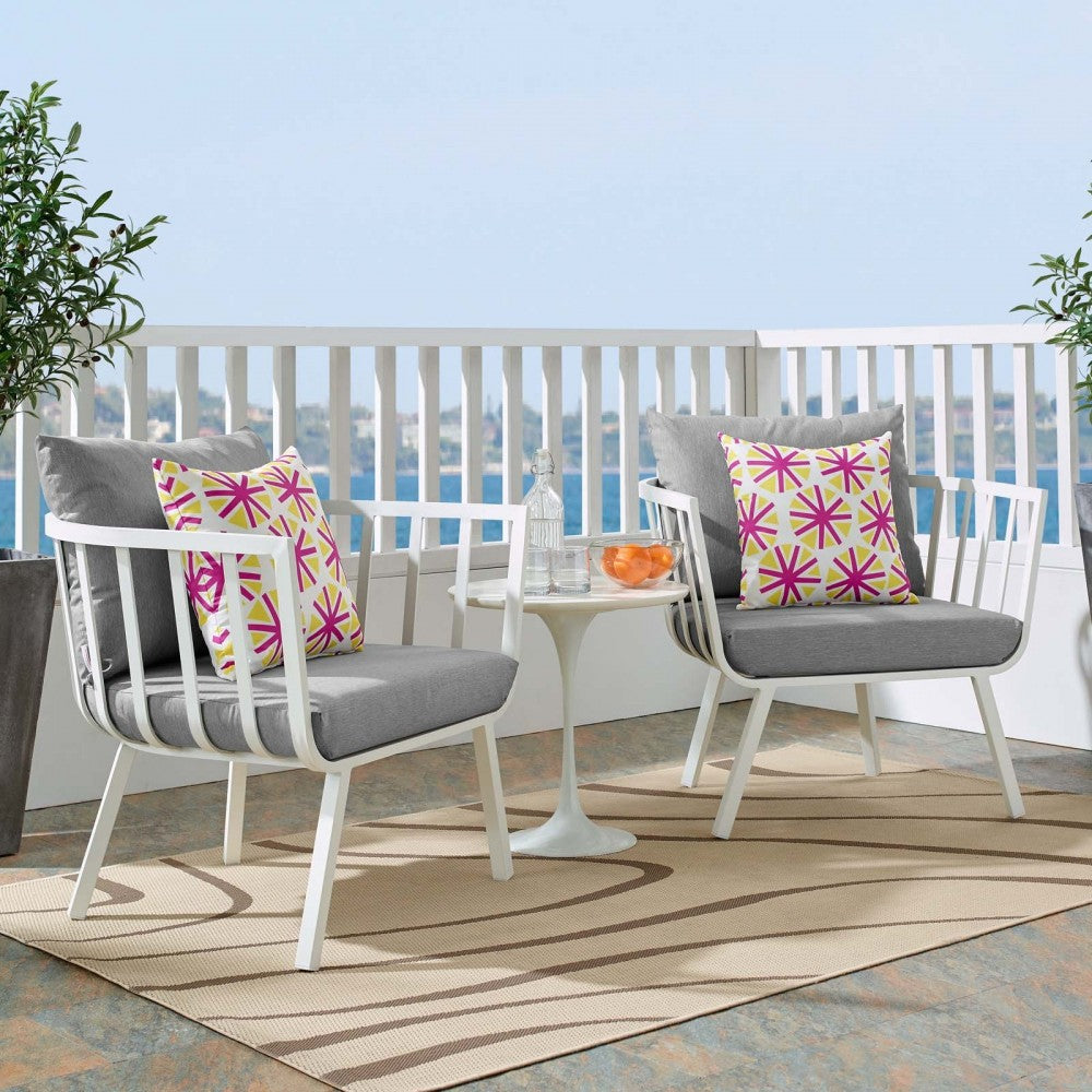 Riverside Outdoor Patio Aluminum Armchair Set of 2, White Gray