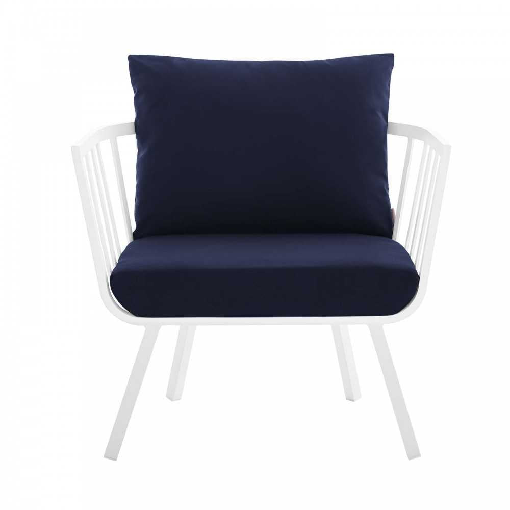 Riverside Outdoor Patio Aluminum Armchair Set of 2, White Navy