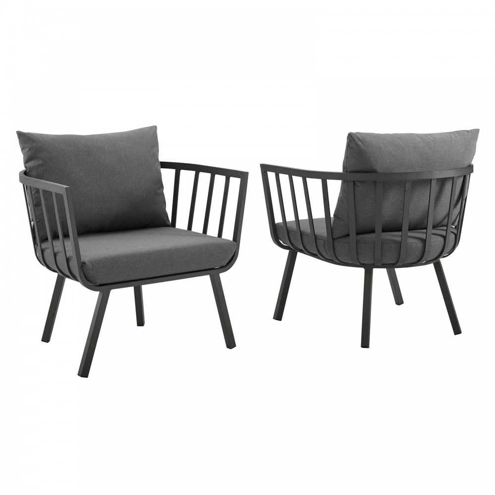 Riverside Outdoor Patio Aluminum Armchair Set of 2, Gray Charcoal