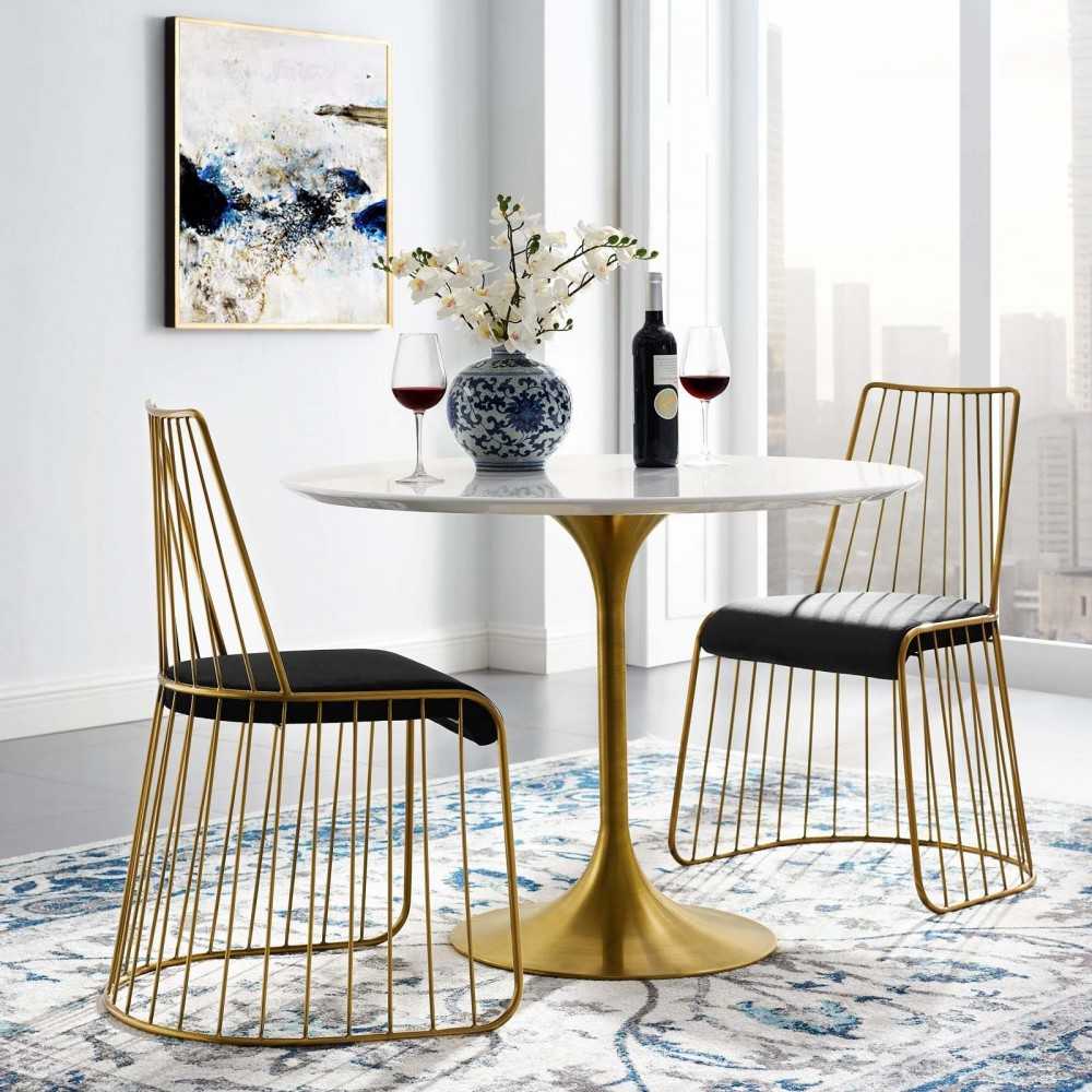 Rivulet Gold Stainless Steel Performance Velvet Dining Chair Set of 2, Gold Black