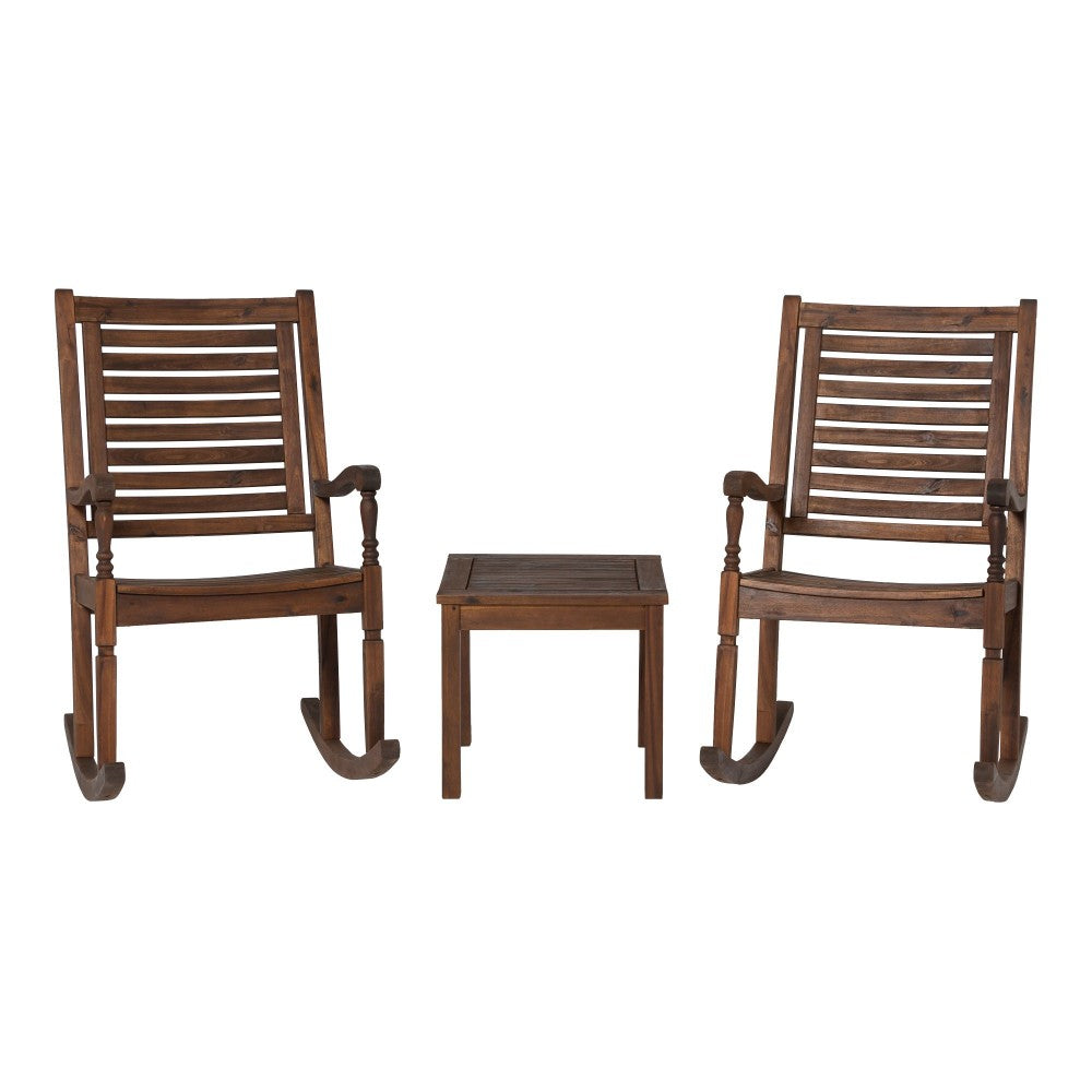 Rocking Chair Outdoor Chat Set with Slatted Square Side Table - Dark Brown
