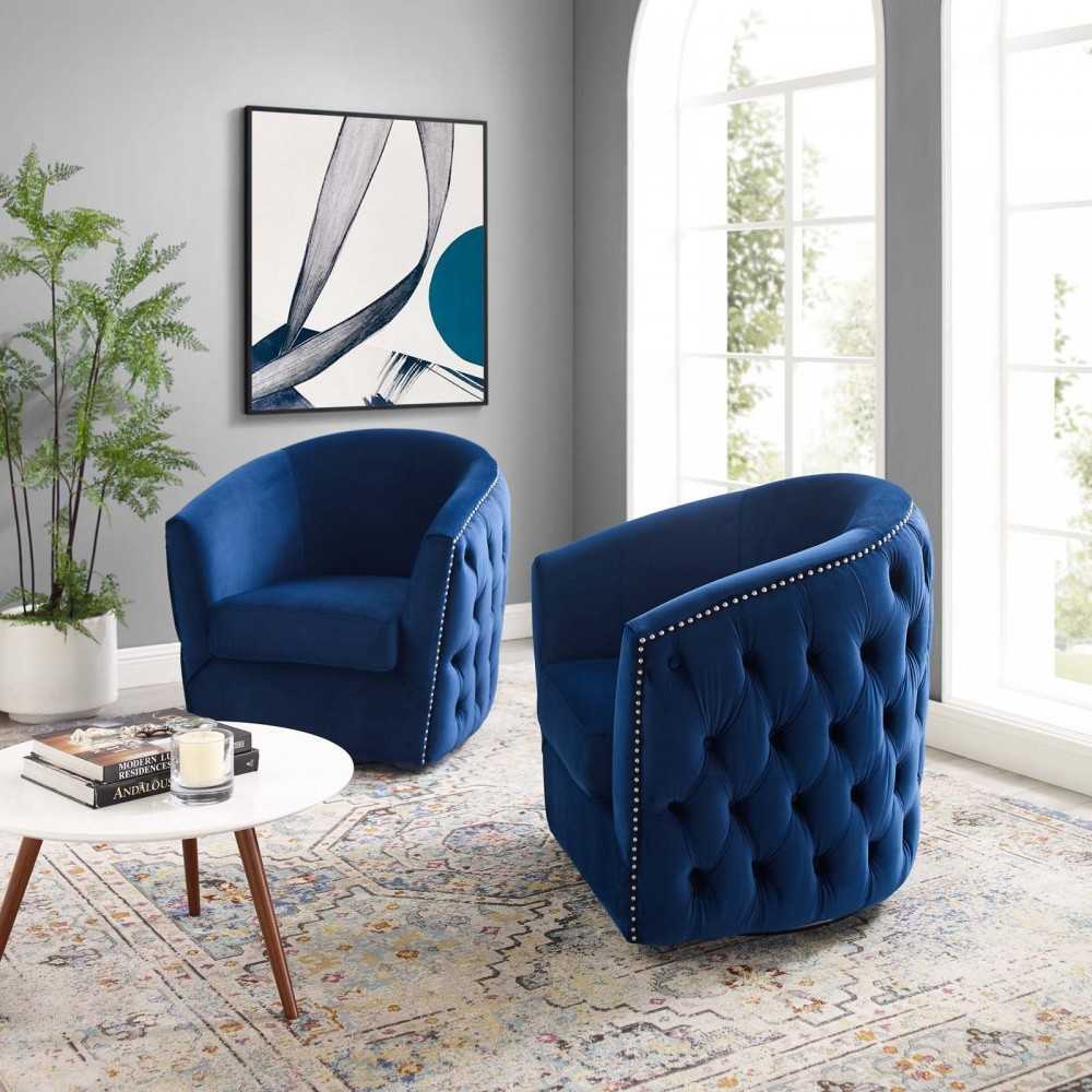Rogue Armchair Performance Velvet Set of 2, Navy