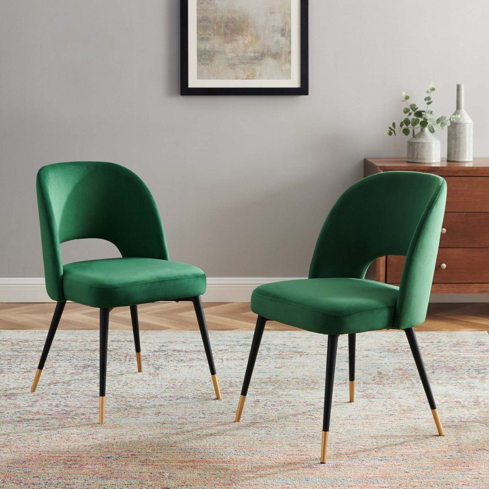 Rouse Performance Velvet Dining Side Chairs - Set of 2, Emerald