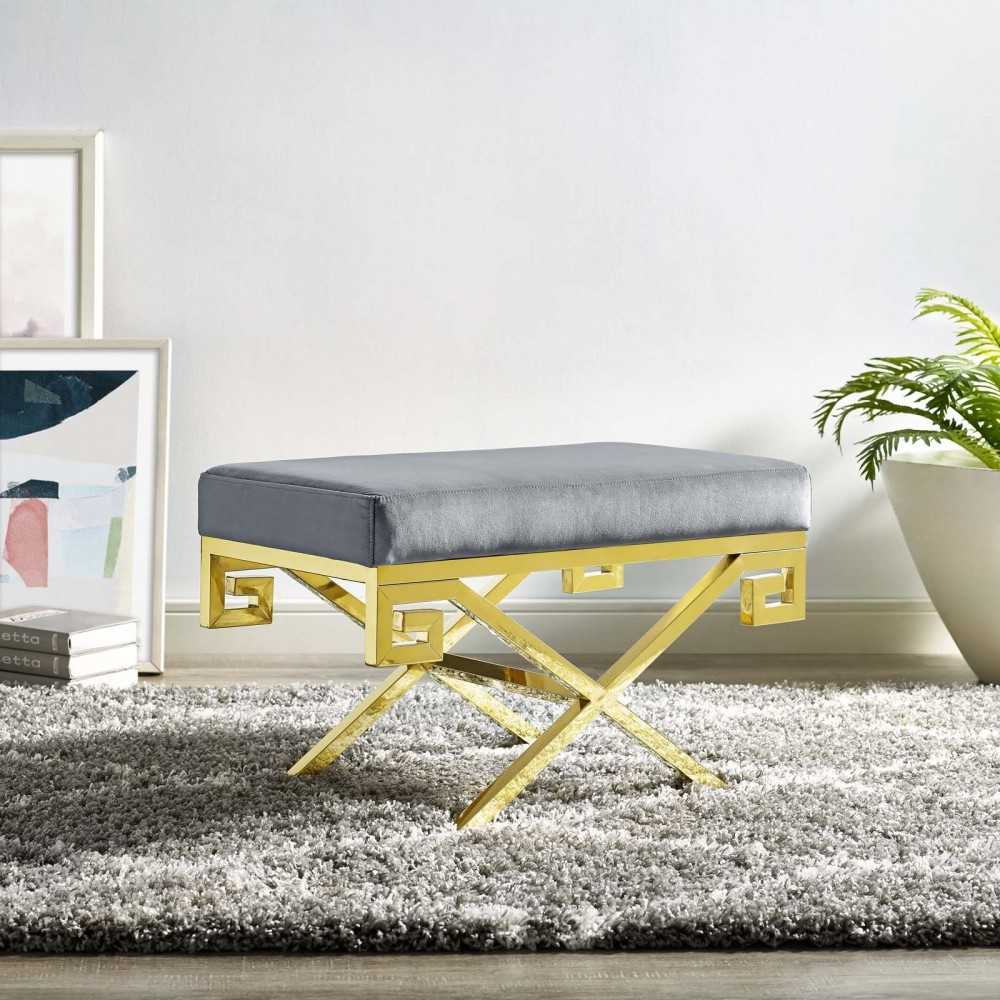 Rove Velvet Performance Velvet Bench, Gold Gray