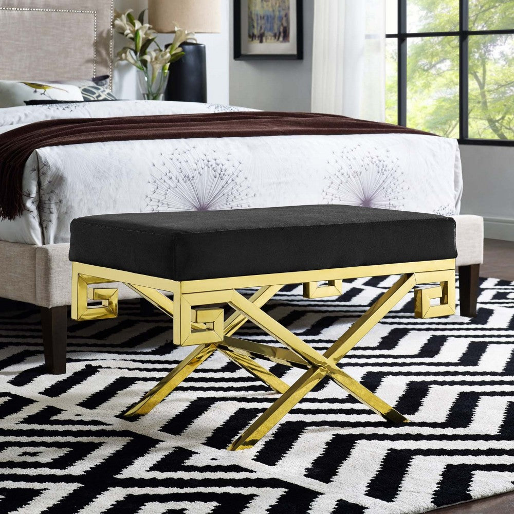 Rove Velvet Performance Velvet Bench, Gold Black