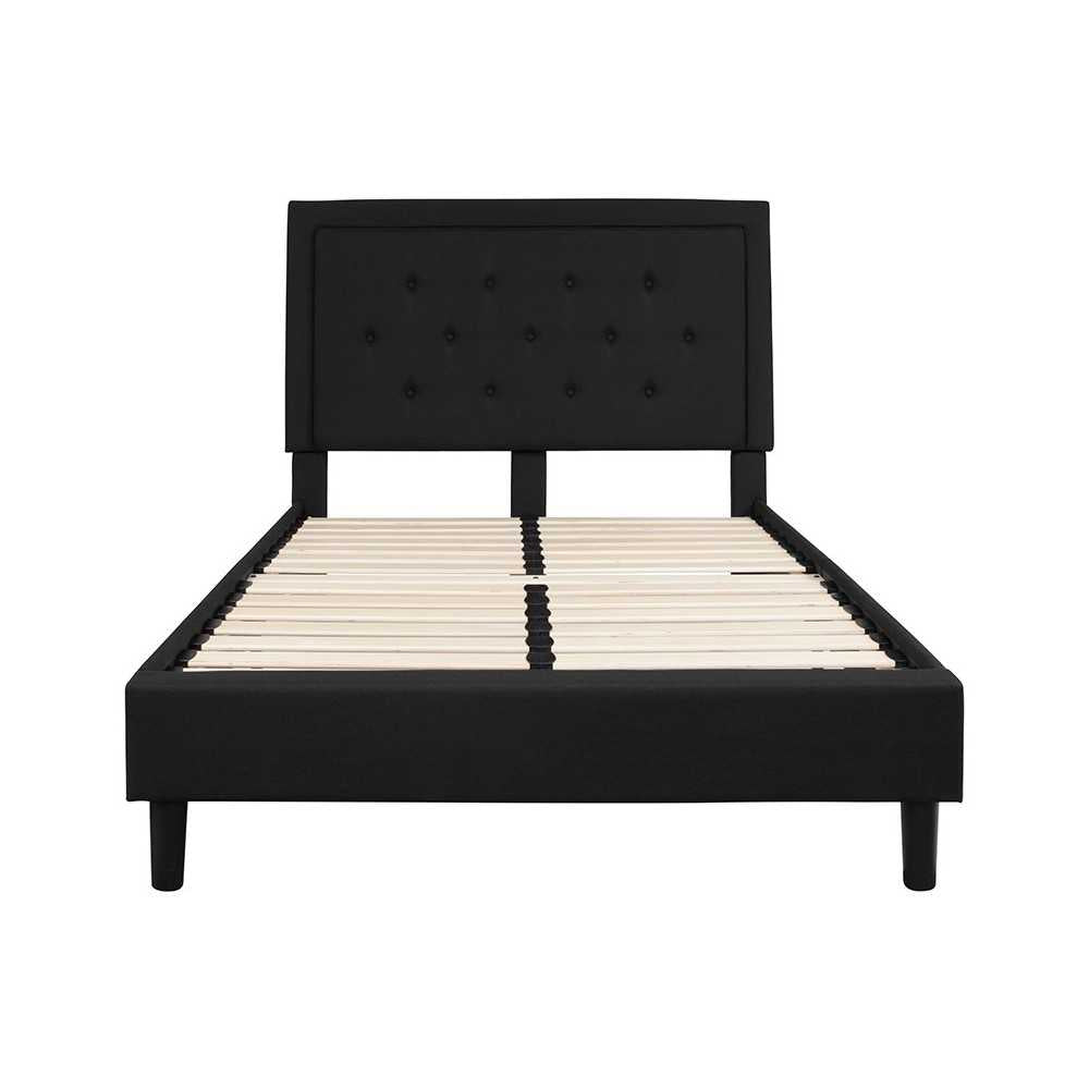 Roxbury Full Size Tufted Upholstered Platform Bed in Black Fabric