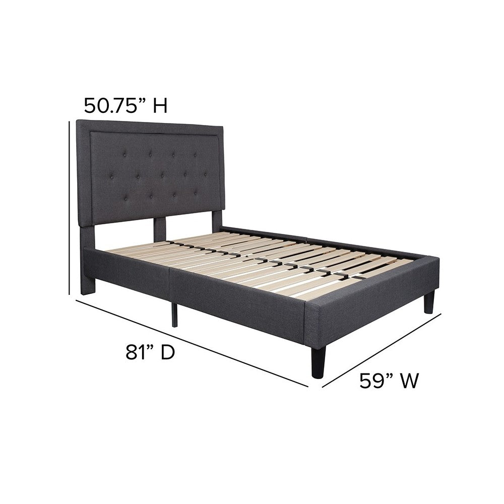Roxbury Full Size Tufted Upholstered Platform Bed in Dark Gray Fabric