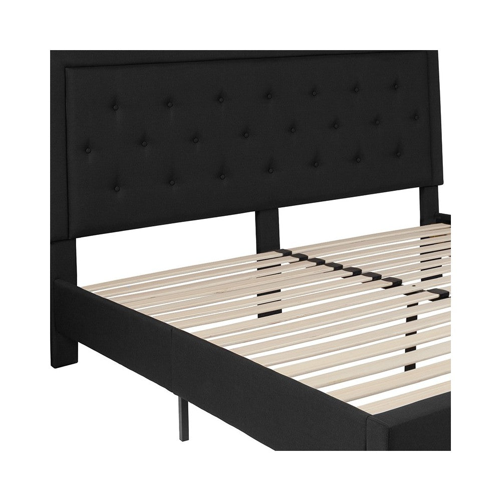 Roxbury King Size Tufted Upholstered Platform Bed in Black Fabric