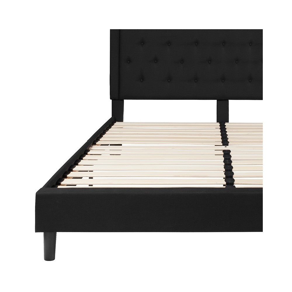 Roxbury King Size Tufted Upholstered Platform Bed in Black Fabric