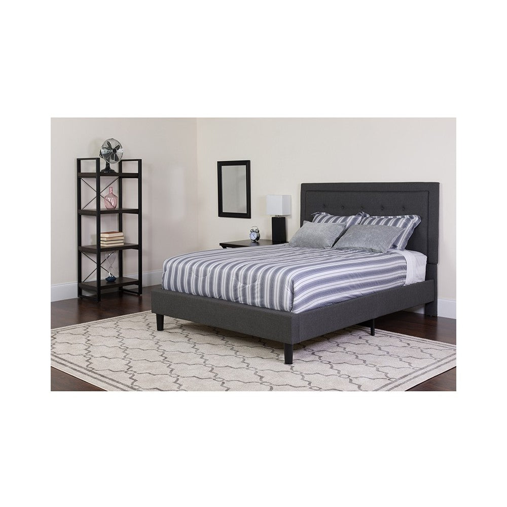 Roxbury King Size Tufted Upholstered Platform Bed in Dark Gray Fabric with Pocket Spring Mattress