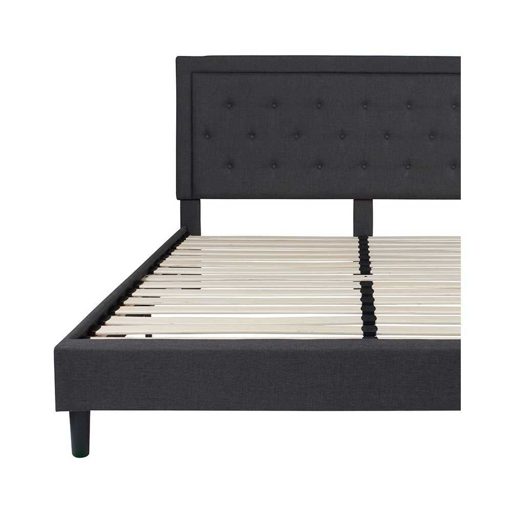 Roxbury King Size Tufted Upholstered Platform Bed in Dark Gray Fabric