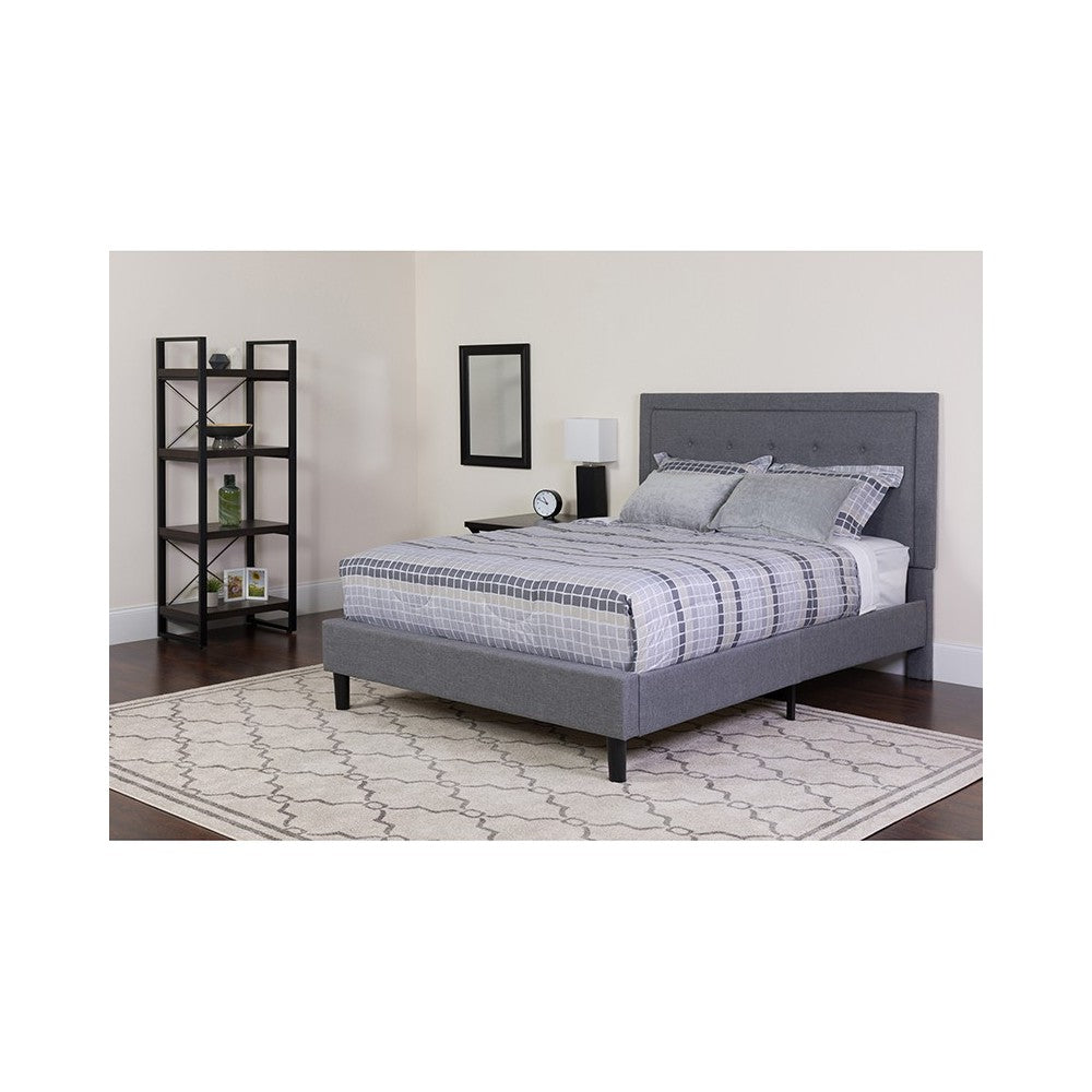 Roxbury King Size Tufted Upholstered Platform Bed in Light Gray Fabric with Memory Foam Mattress