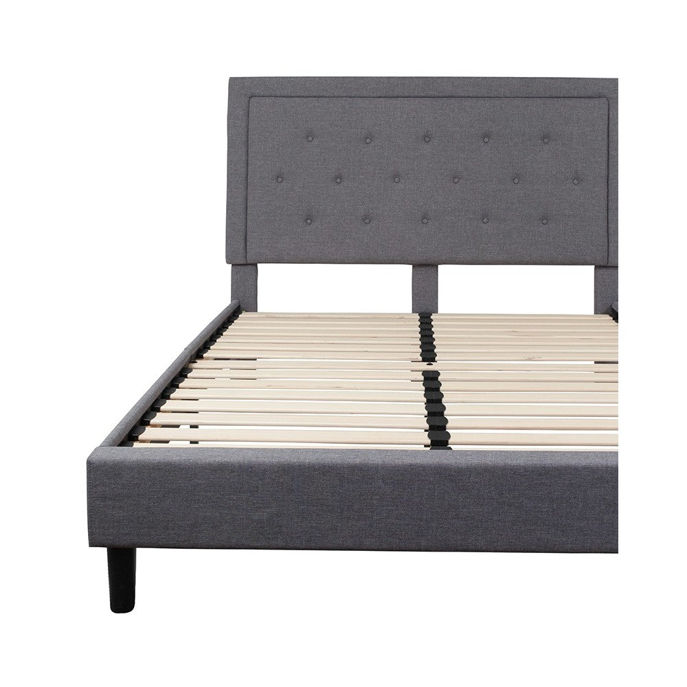 Roxbury Queen Size Tufted Upholstered Platform Bed in Light Gray Fabric