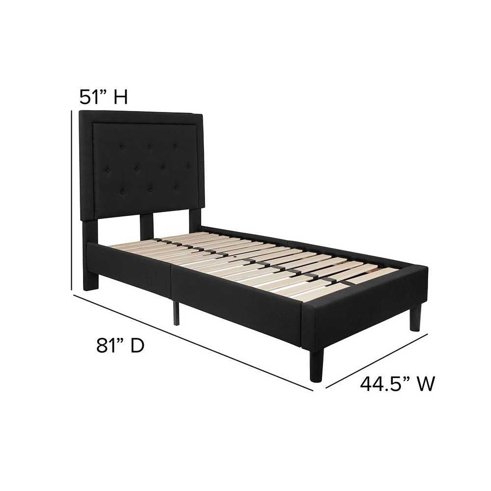 Roxbury Twin Size Tufted Upholstered Platform Bed in Black Fabric