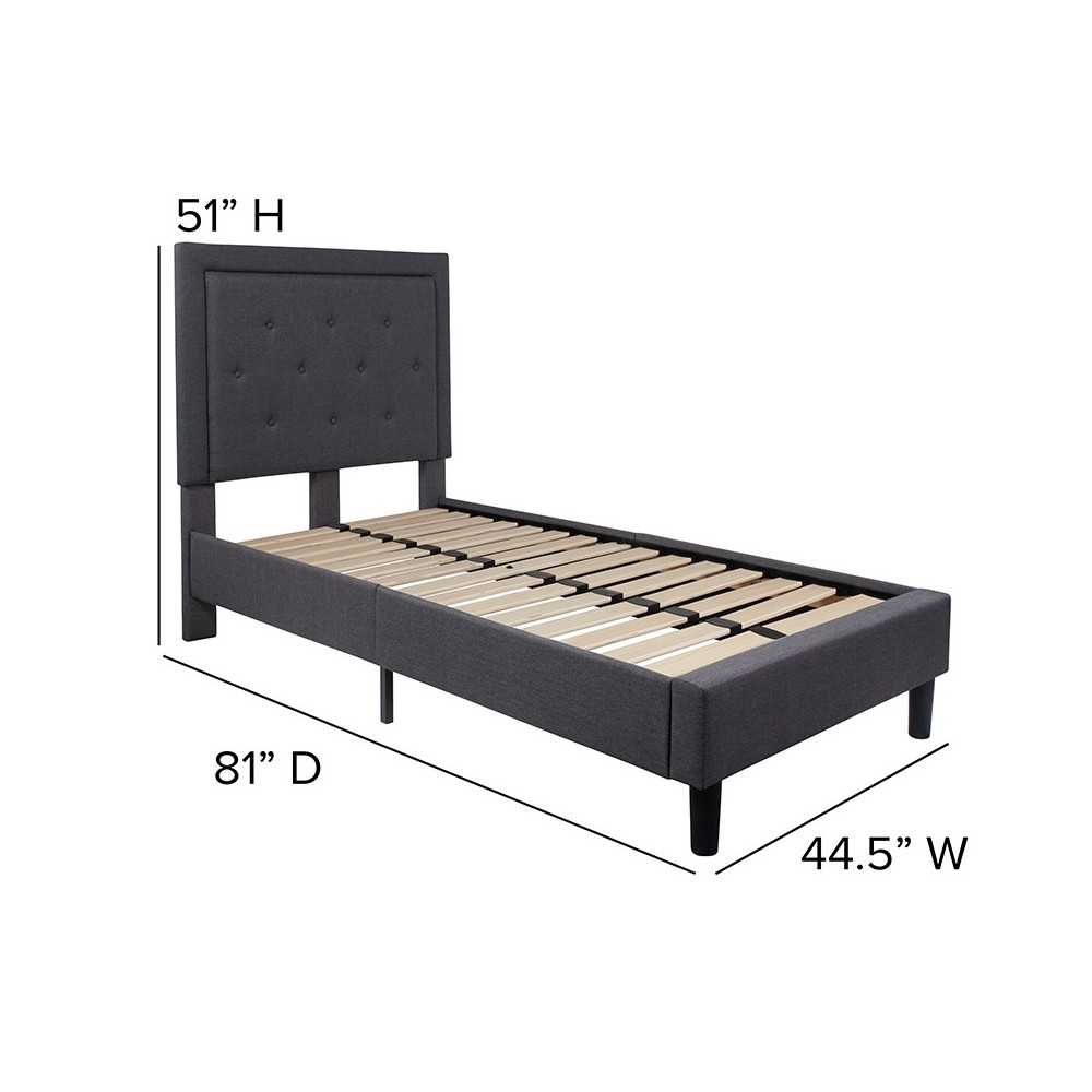 Roxbury Twin Size Tufted Upholstered Platform Bed in Dark Gray Fabric