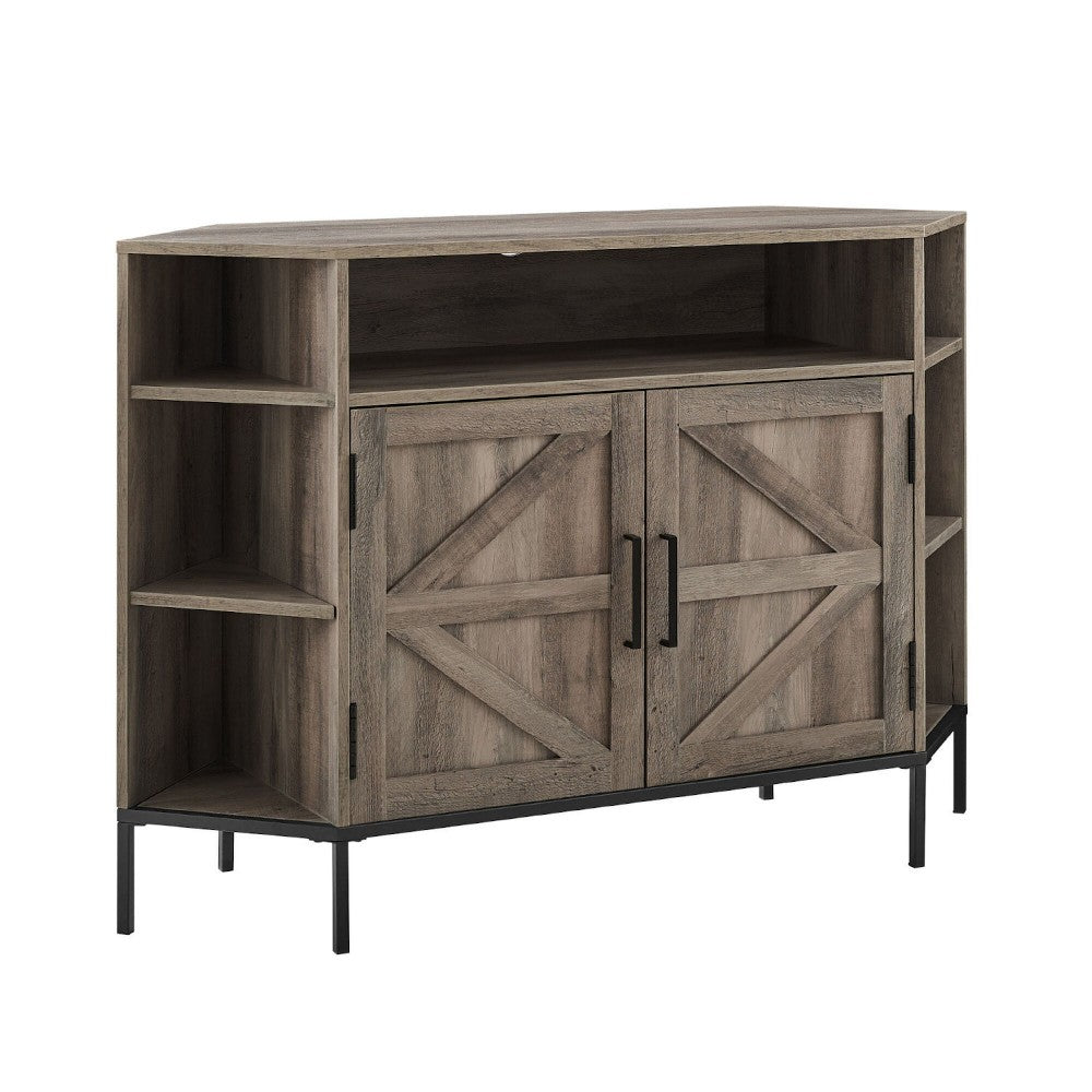 Rustic 2-Door Corner TV Stand with Wood Detail for TVs up to 55" - Gray Wash