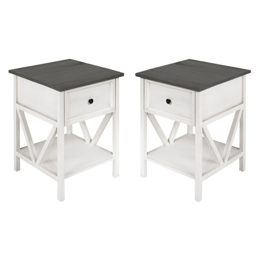 Rustic V-Frame Side Table Set - Gray/White Wash
