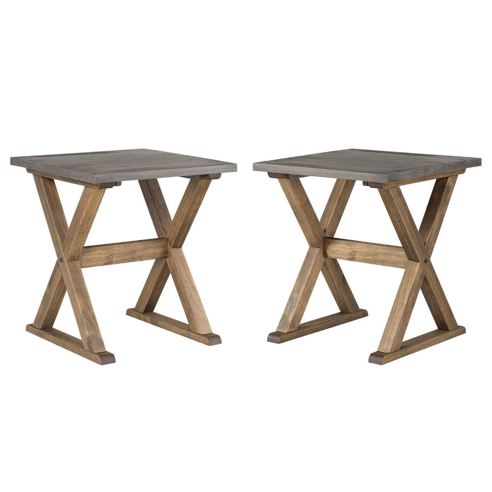 Rustic X-Leg Solid Wood Side Table Set - Gray and Brown
