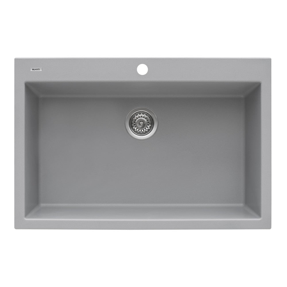 Ruvati 30 x 20 inch Topmount Granite Composite Kitchen Sink - Silver Gray