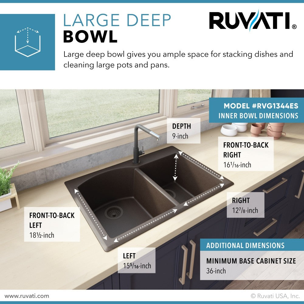 Ruvati 33 x 22 inch Dual Mount Kitchen Sink - Espresso / Coffee Brown