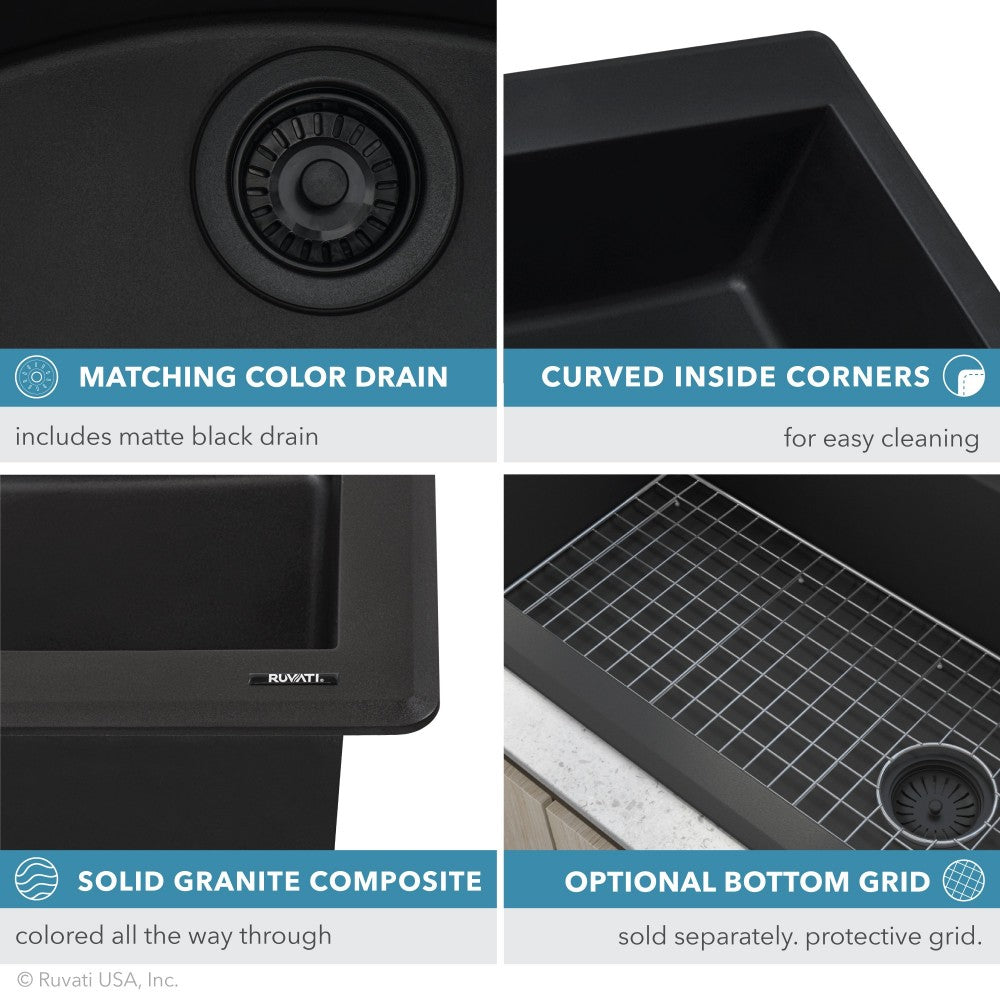 Ruvati 33 x 22 inch Dual Mount Kitchen Sink - Midnight Black