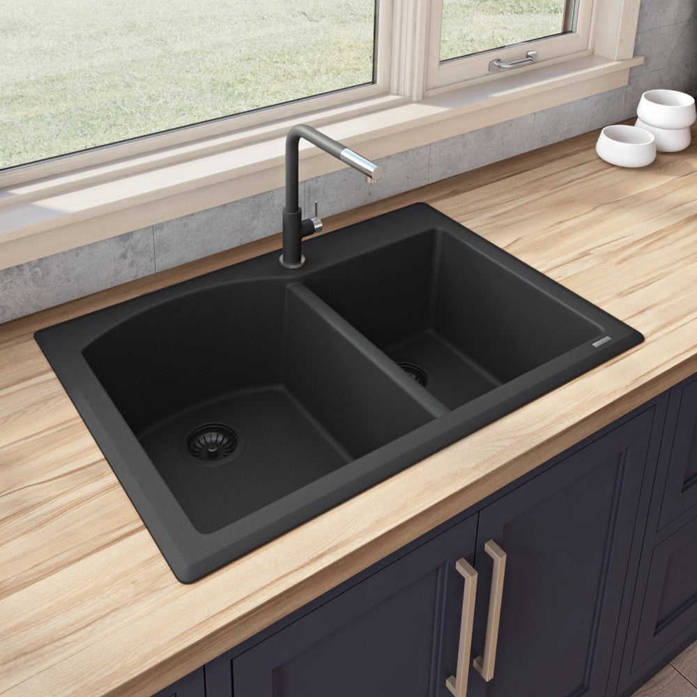 Ruvati 33 x 22 inch Dual Mount Kitchen Sink - Midnight Black