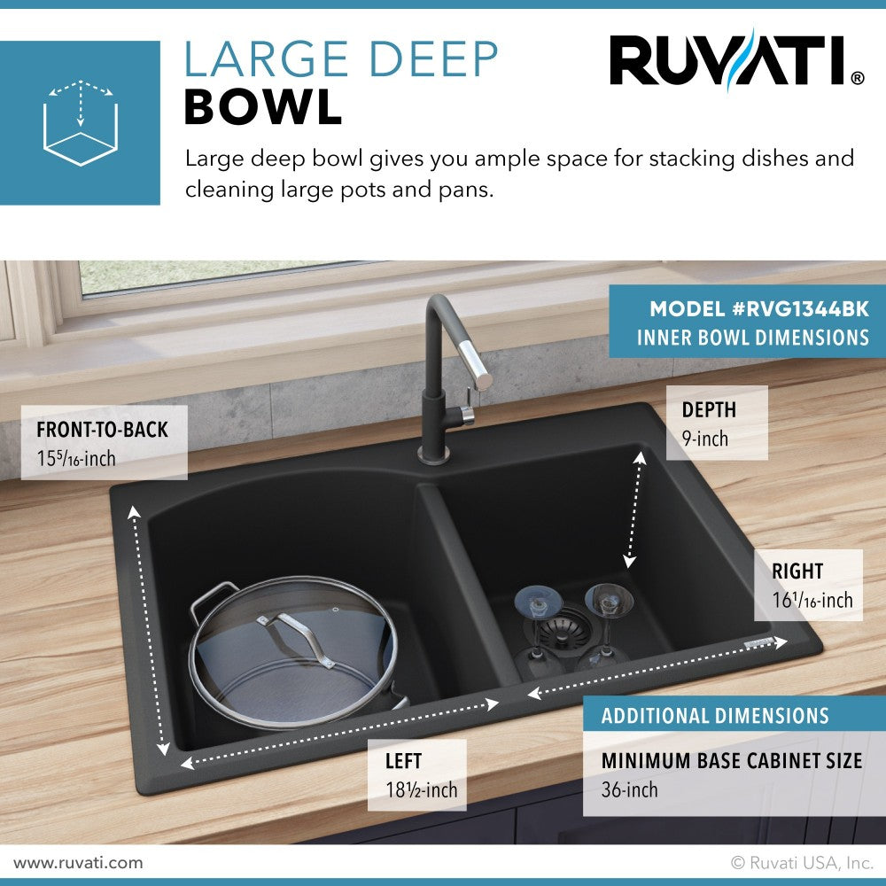 Ruvati 33 x 22 inch Dual Mount Kitchen Sink - Midnight Black
