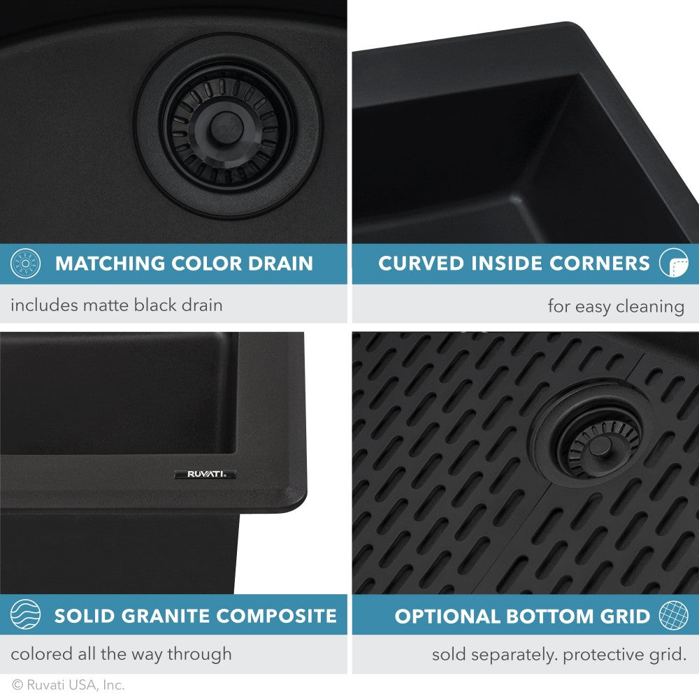Ruvati 33 x 22 inch Granite Composite Kitchen Sink - Midnight Black