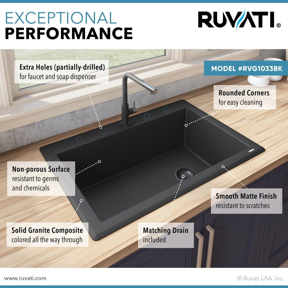 Ruvati 33 x 22 inch Granite Composite Kitchen Sink - Midnight Black