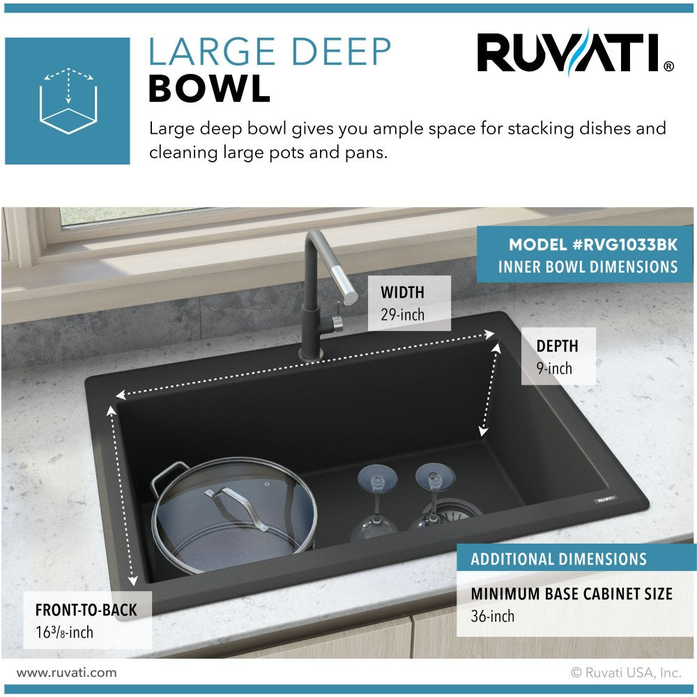 Ruvati 33 x 22 inch Granite Composite Kitchen Sink - Midnight Black