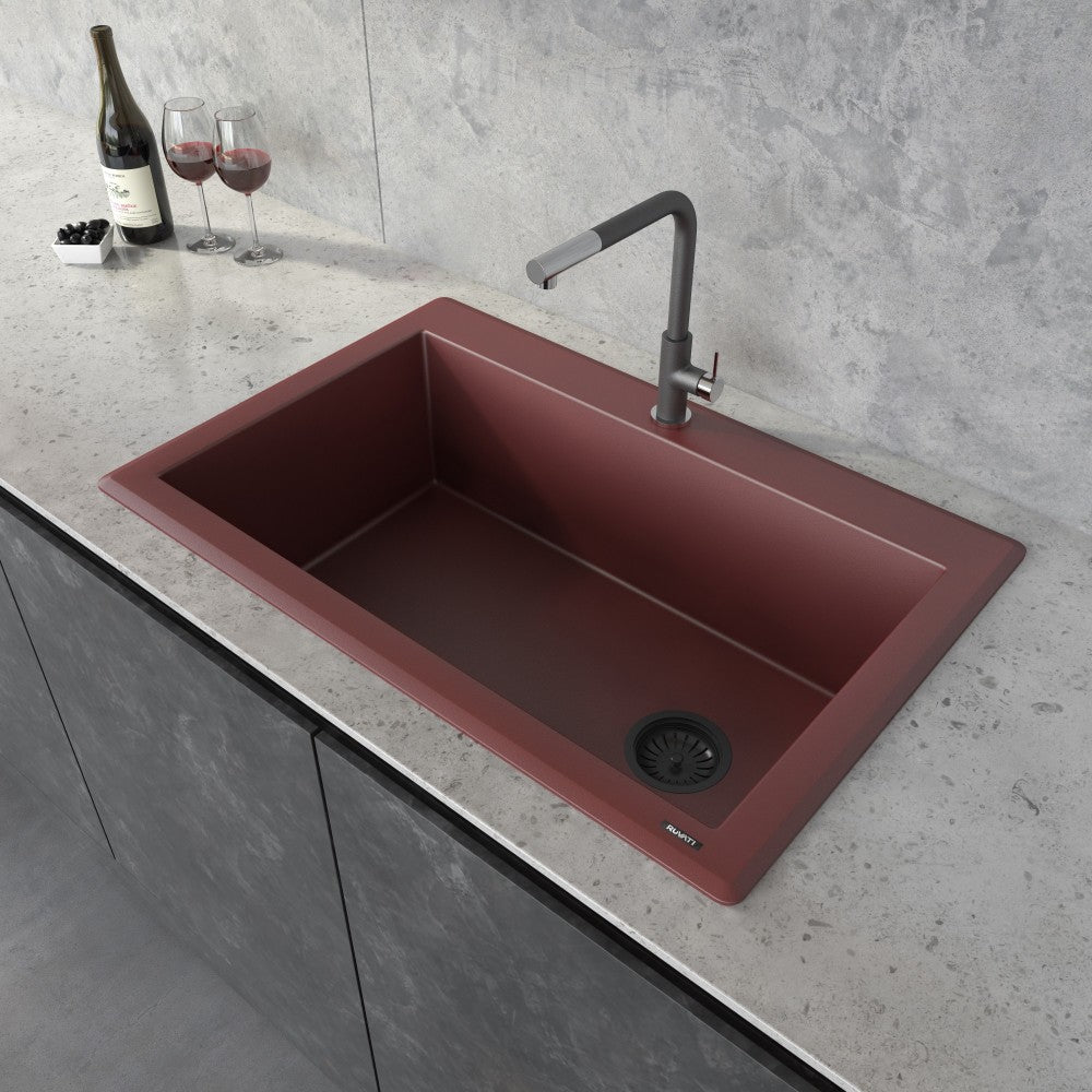 Ruvati 33 x 22 inch Topmount Granite Composite Kitchen Sink - Carnelian Red