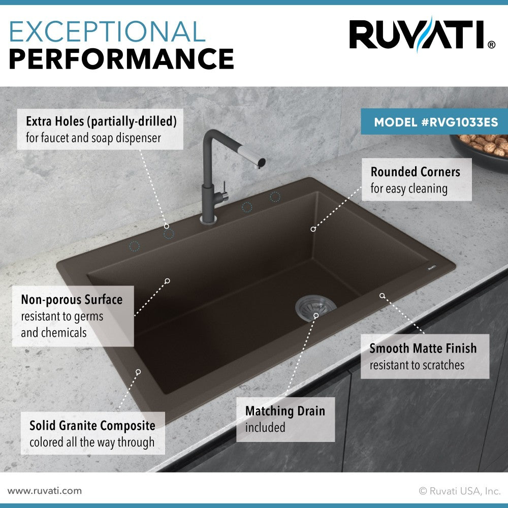 Ruvati 33 x 22 inch Topmount Granite Composite Kitchen Sink - Espresso