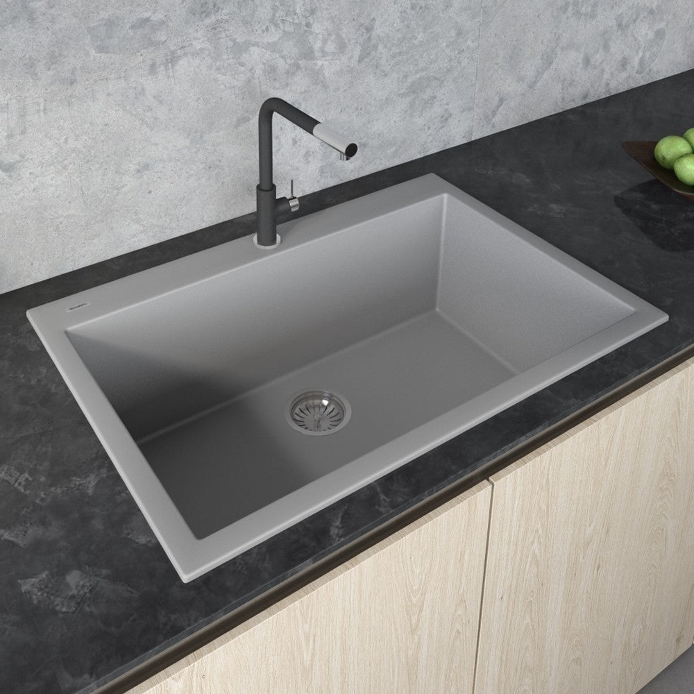 Ruvati 33 x 22 inch Topmount Granite Composite Kitchen Sink - Silver Gray