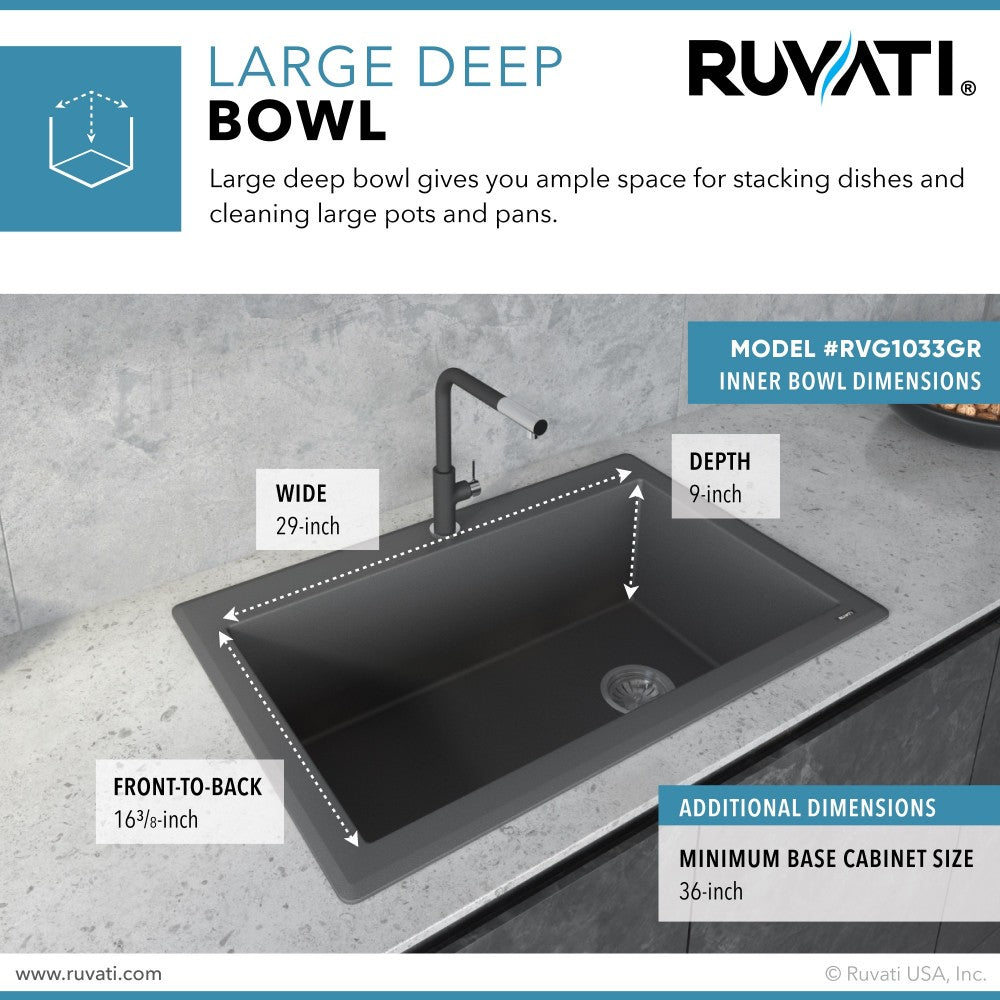 Ruvati 33 x 22 inch Topmount Granite Composite Kitchen Sink - Urban Gray